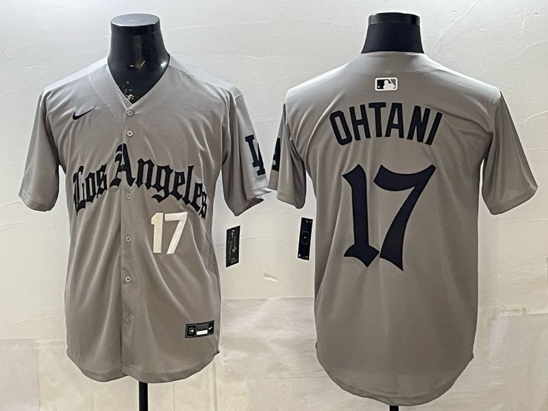 Men 2026 Los Angeles Dodgers #17 Ohtani Grey Five generations Nike MLB Jersey style 002->los angeles dodgers->MLB Jersey
